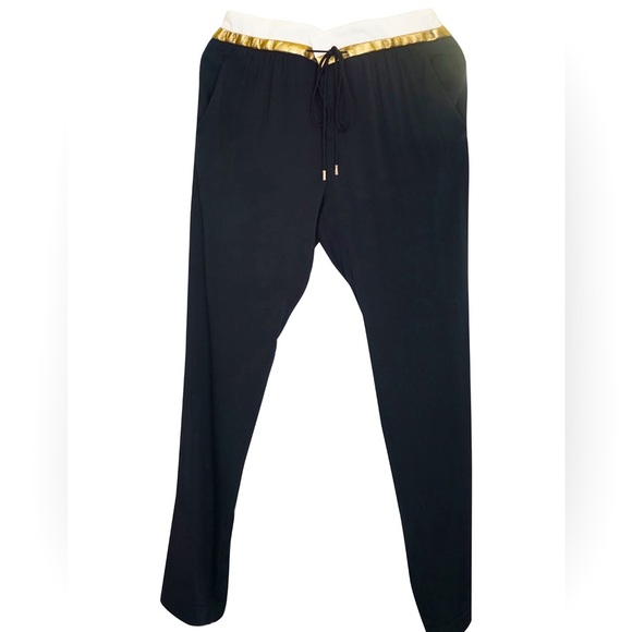 Gucci Black and gold silk-blend pull-on tapered leg trousers drawstring waist 44 - Picture 1 of 15